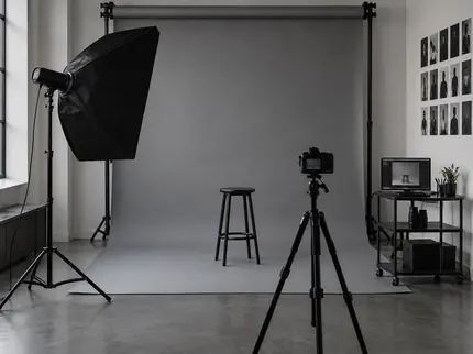 Synthetic concept of a minimal self-photo studio room